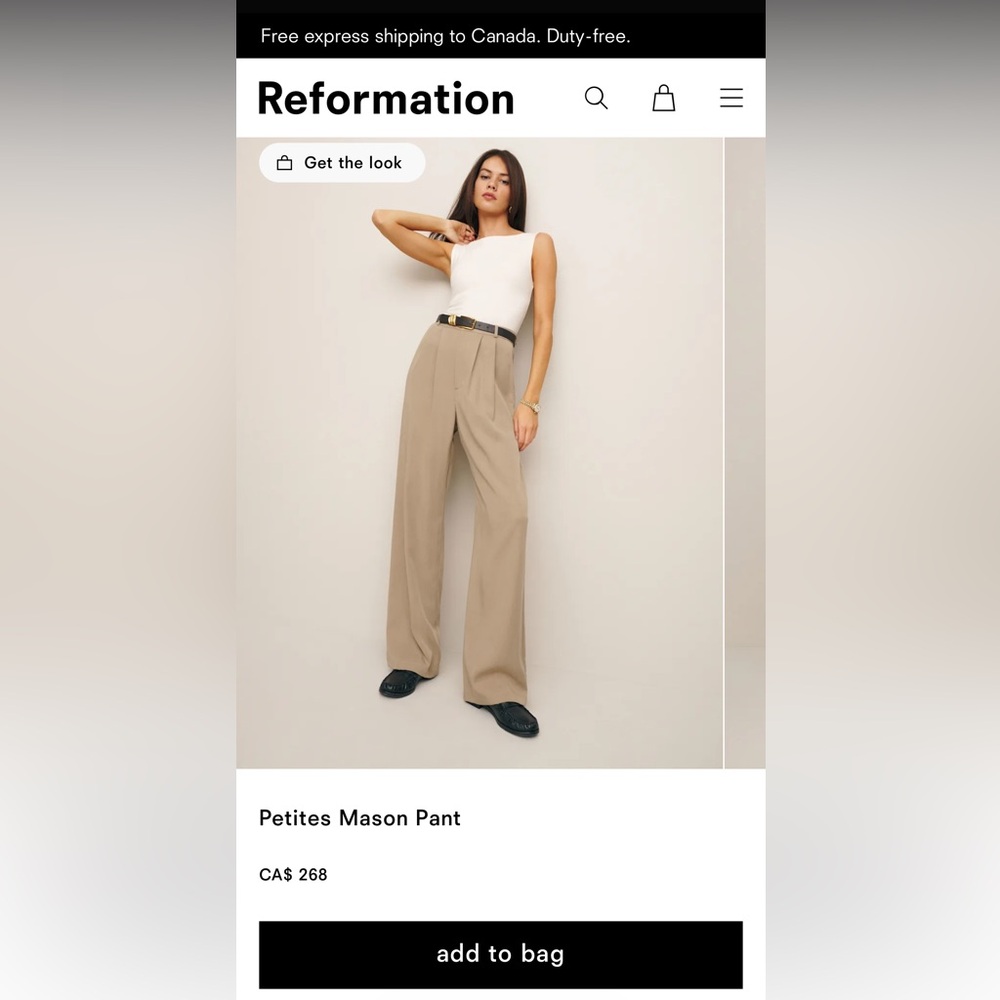 Reformation - Mason Pant in Khaki (size: 8P) NWT